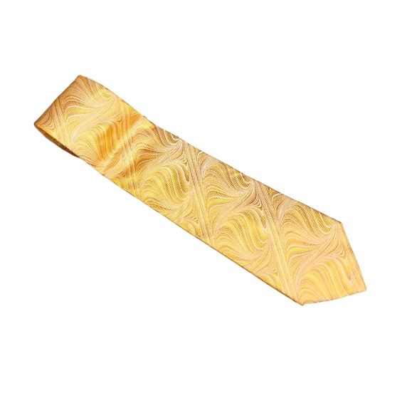 Tino Cosma Luxury Italian Handmade Yellow & Gold Swirled Pattern 100% Silk Tie - Picture 1 of 7